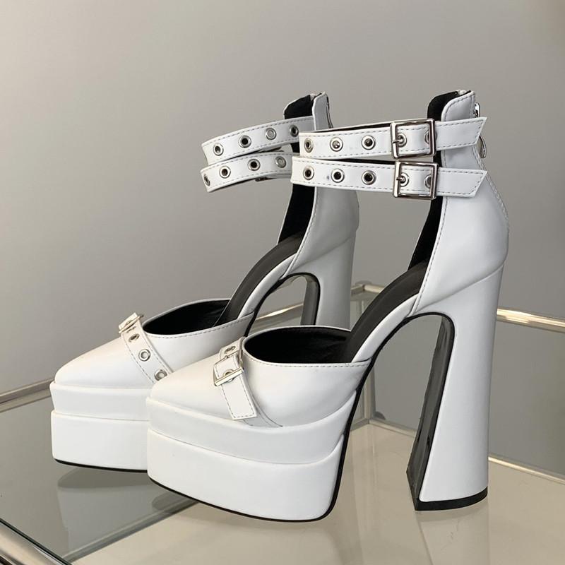 Fashion Runway style 15cm Ultra High heels Platform Wedges Women Pumps Fashion Rivet Ankle Strap Thick Heeled Spring Summer Chunky Shoes
