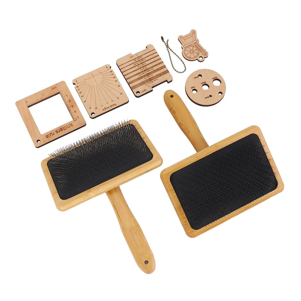 Wool Blending Board Carding Brush Set Wooden Yarn Ruler Density Ruler Angle Meter Brush Chain Set