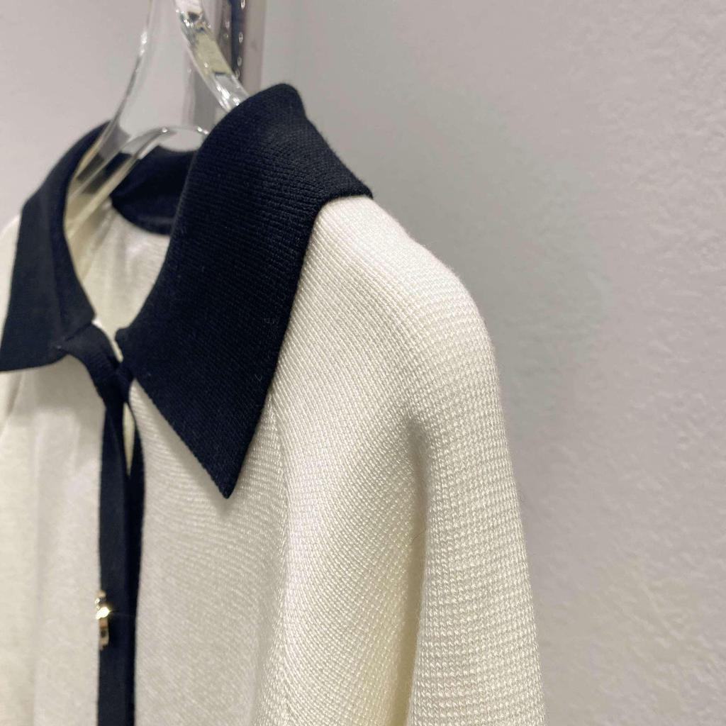 Autumn Winter French Color Block Wool Cardigan - Loose, Casual, Fragrant Lapel Knit Sweater