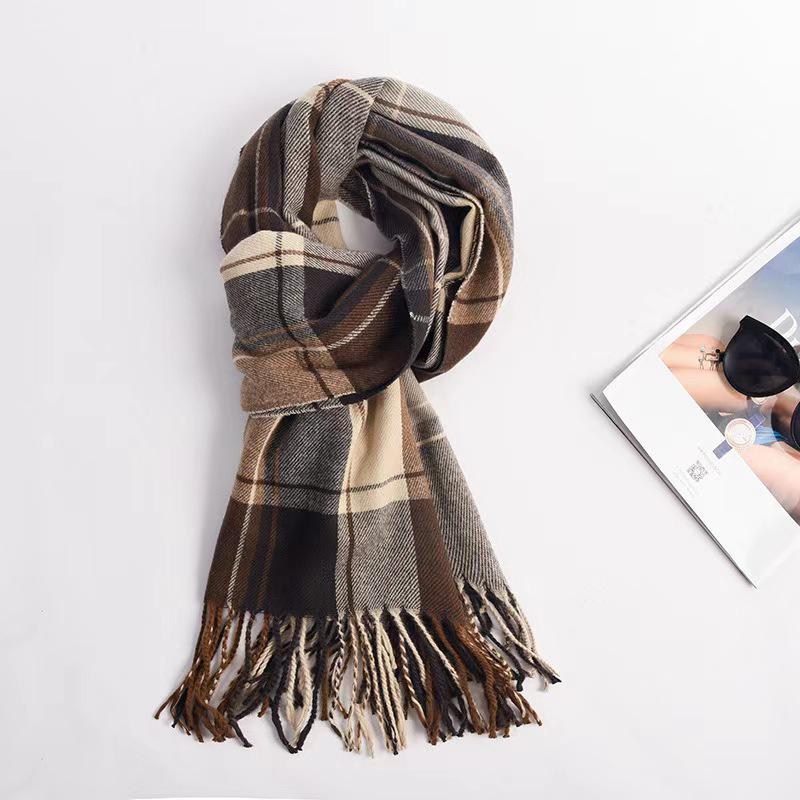 2025 Winter Scarf Women's Black & White Plaid, Korean Style for Couples, Warm & Thickened