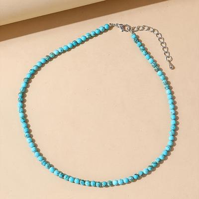 Turquoise Beaded Necklace: Bohemian Style, Suitable for Parties and Festivals, Natural Gemstones, No Plating Required, Gem-set, Worn Year-round