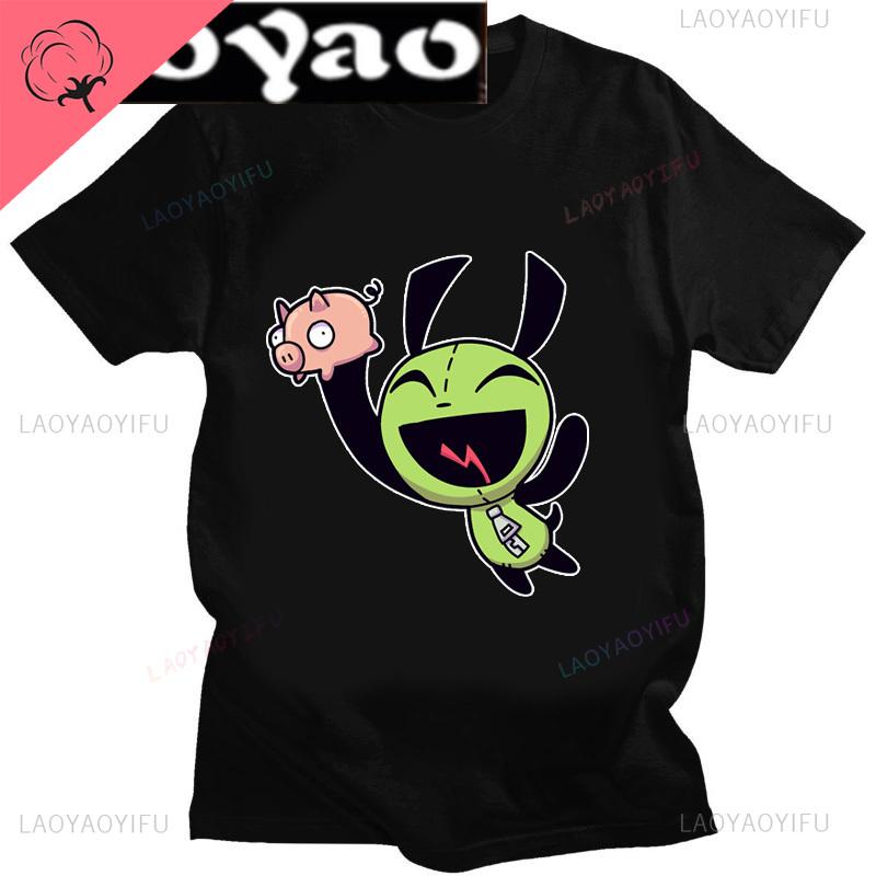 Lustiges Invader Zim Invader Gir Grafik T-Shirt Bild Männer Frauen Baumwolle Camisetas Cartoon Retro Baumwoll-Tees Liebliche Streetwear Oberteile