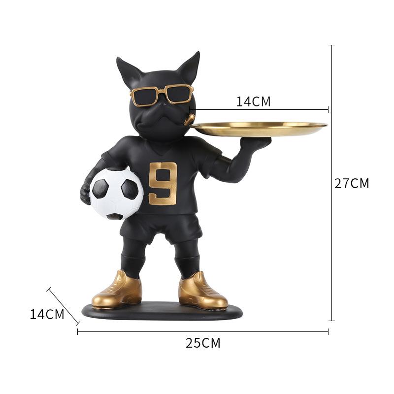 

French Football Fighting Dog Sculpture Creative Resin Craft Decoration Statue Desktop Storage Metal Storage Tray Home Decoration