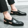 New Vintage Pointed Peep Toe Casual Leather Hollow Breathable Shoes For Men Designer Sandals Wedding Dress Formal Flats Footwear