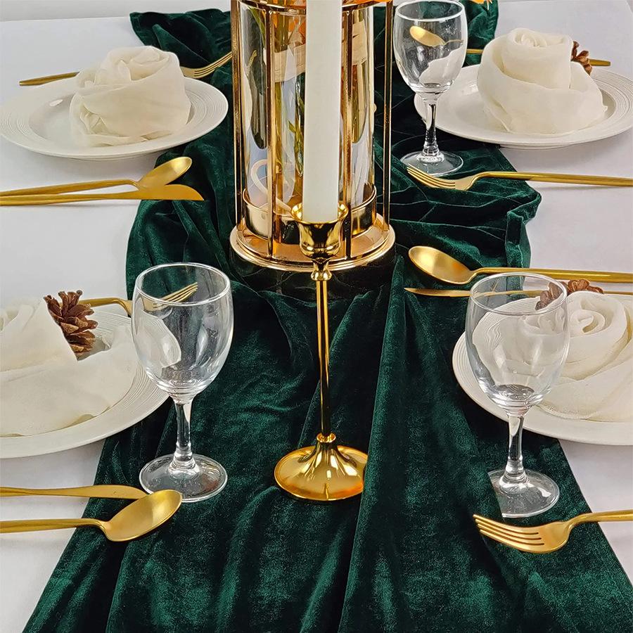 Green Velvet Table Runner Wedding Tablecloth Dinner Party Decoration Table Flag