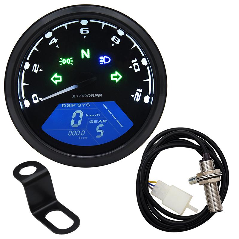12000RPM Motorcycle Speedometer With Tachometer 1-4 Cylinders LCD Digital Gauge For Motorbike Motorcycle Sensor Set