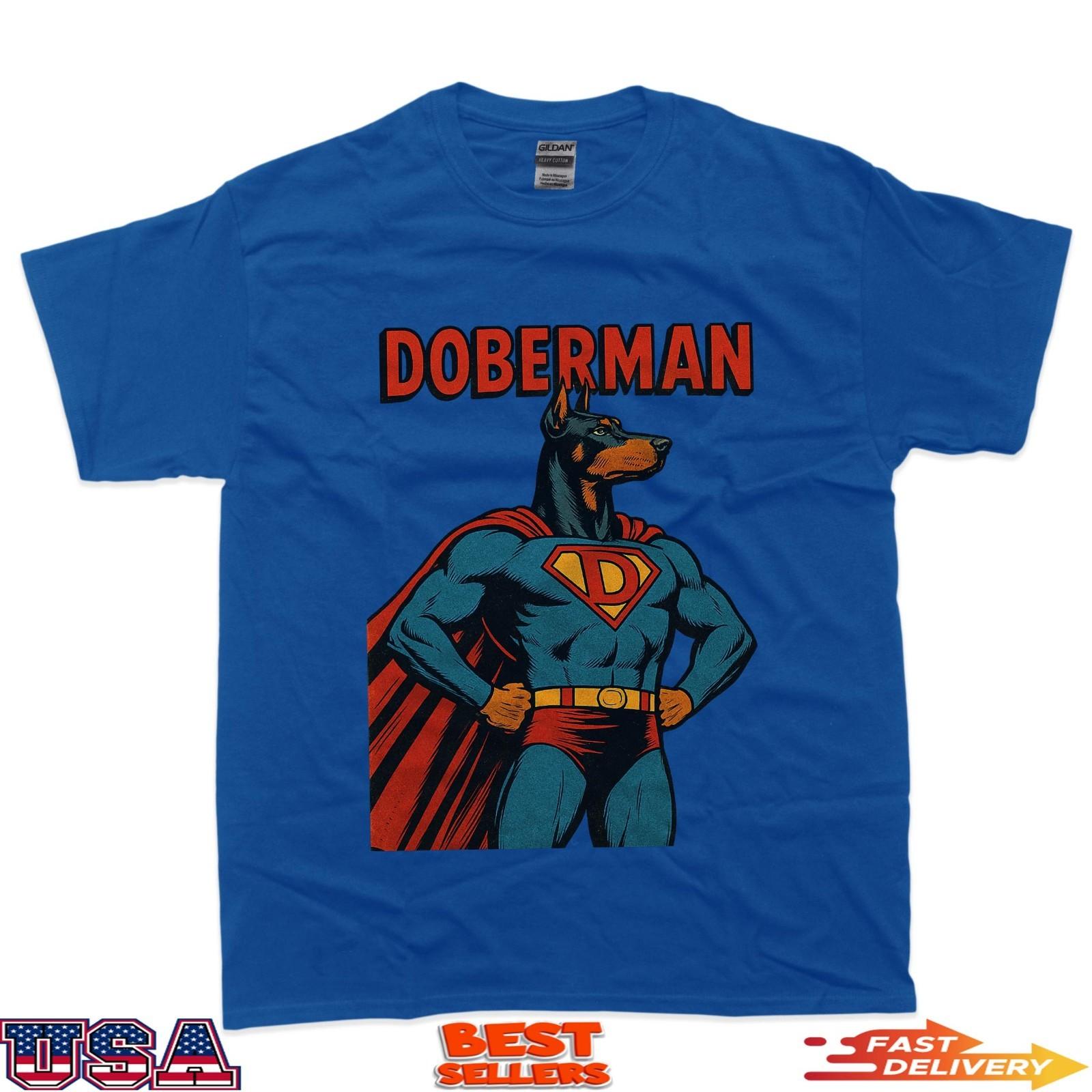 

Doberman Superhero Dog Comic Style Retro Graphic Print T-shirt for Men and Women Fashionable Pure Cotton Short-sleeved 4XL