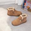 Leather snow boots women's cotton shoes autumn and winter new soft-soled piled thickened warm fluffy shoes flat short boots