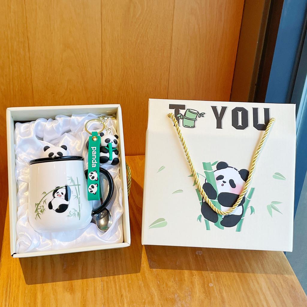 Mug with Lid Spoon New Style Women's Panda Cup Souvenir Ceramic Water Cup Coffee Cup