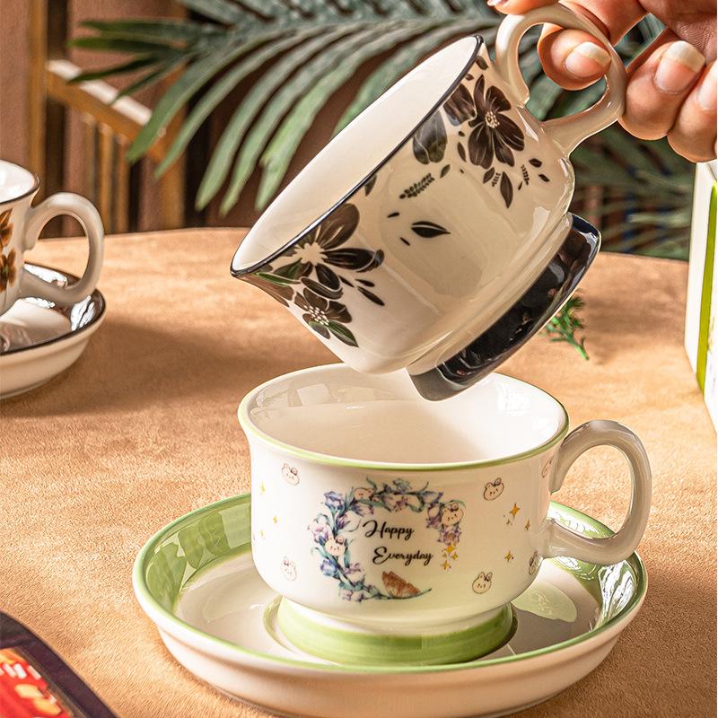 Høyverdig Retro Kaffekopp og Skålsett, Hjemmefrokostkopp, Ettermiddagstekopp, Latte, Vannkopp, Suvenir