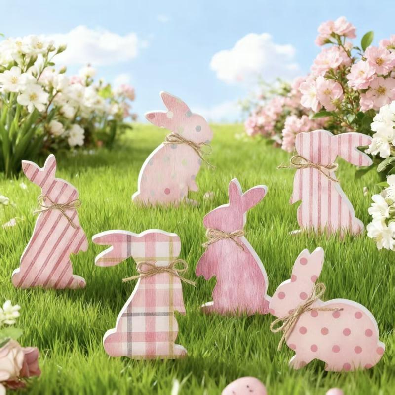 Easter Bunny Wooden Ornament Creative Pink Rabbit Desktop Decoration Crafts Home Decoration Easter Party Gift