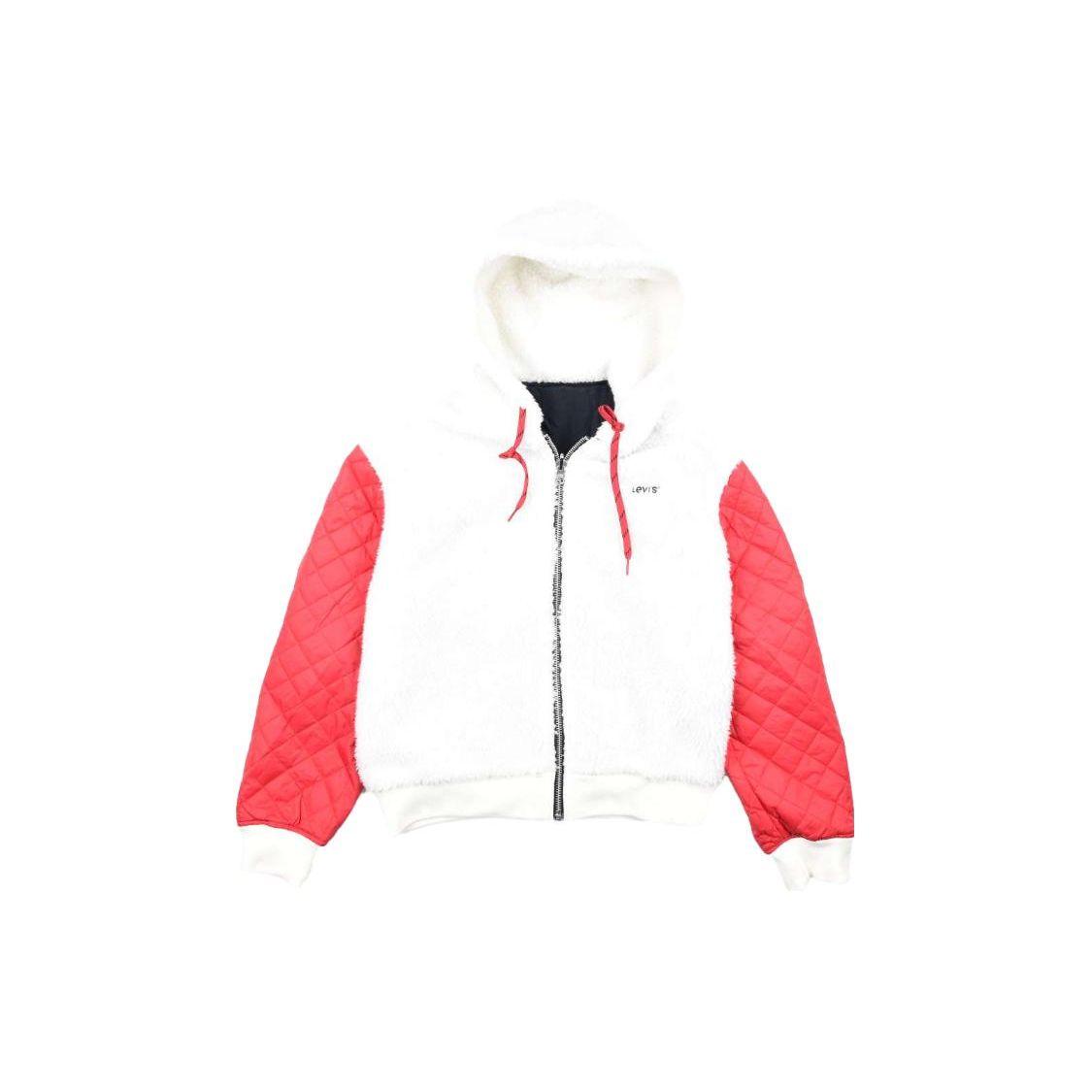 

Толстовка с капюшоном Levis Color Block, толстая, повседневная, двусторонняя, с длинным рукавом, флисовая куртка для женщин, куртки, черно-красная, 74708-0000 XS