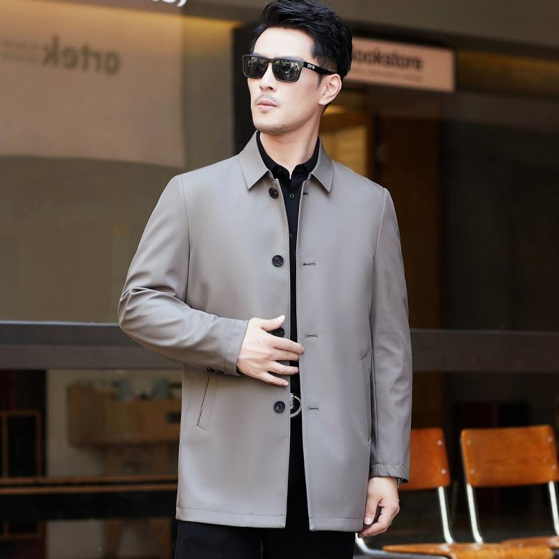 Spring and Autumn Mulberry Silk Men's Windbreaker Middle-aged Loose Thin Large Size Top Business Casual Lapel Dad Jacket