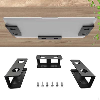 3 Pieces Under Desk Laptop Mount Brackets Stand Set Notebook Holder Shelf, Metal Silicone Protection