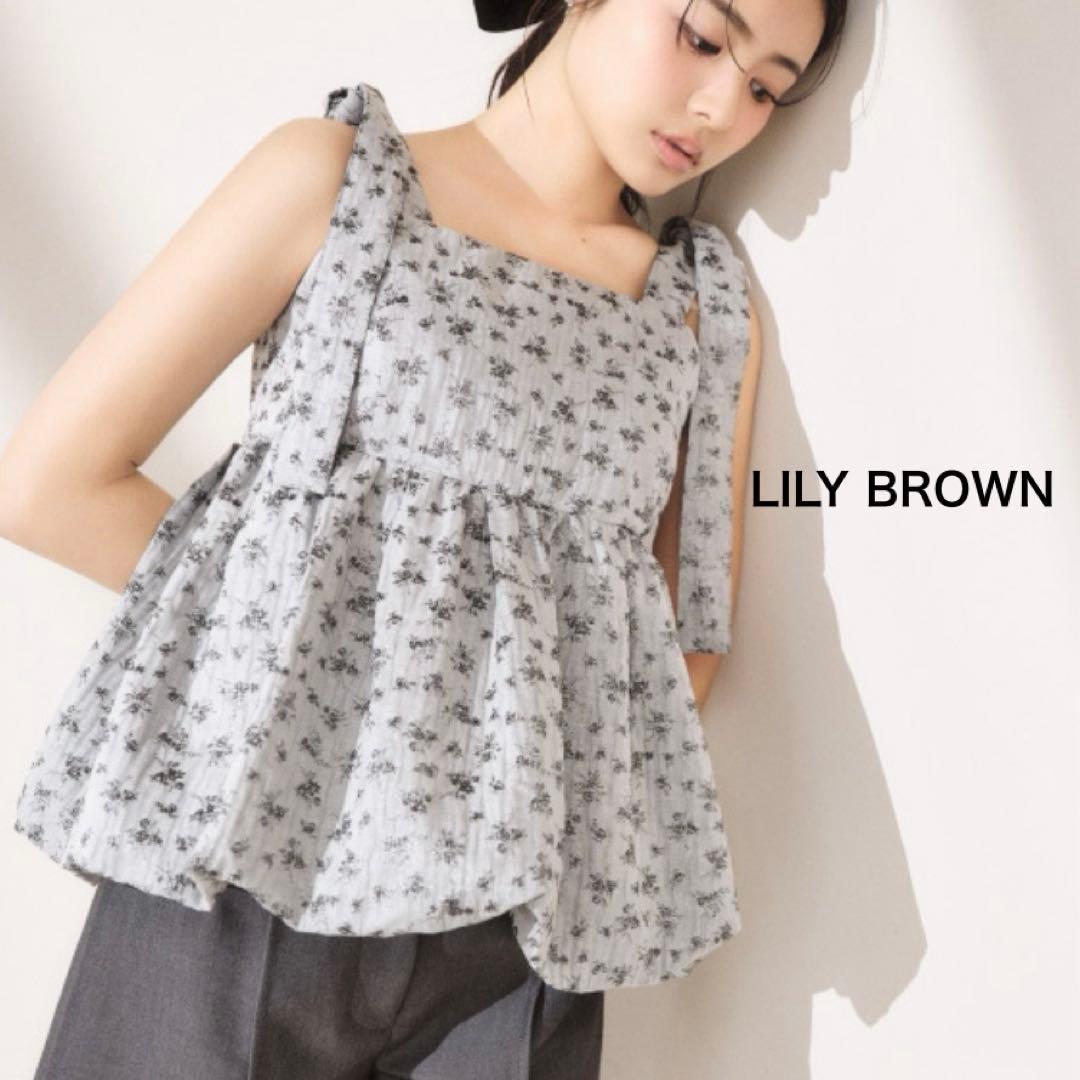 Beautiful item LILY BROWN Shoulder ribbon jacquard peplum blouse
