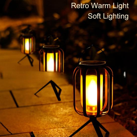 1/2Pcs Solar USB Rechargeable Lantern IP65 Waterproof Flickering Flame Hanging Lantern 2 Modes Outdoor Garden Patio Camping Light