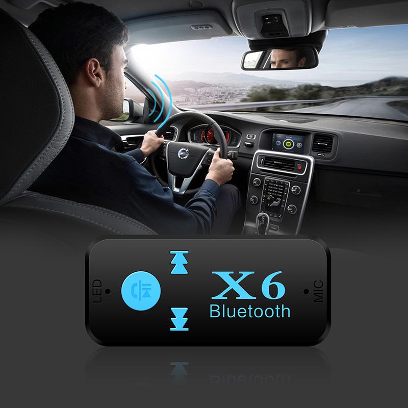 X6 A2DP EDR Handfree Car Kit Bluetooth 4.1 Receiver 3.5mm AUX Car Stereo Audio Music with Microphone Wireless Adapter TF