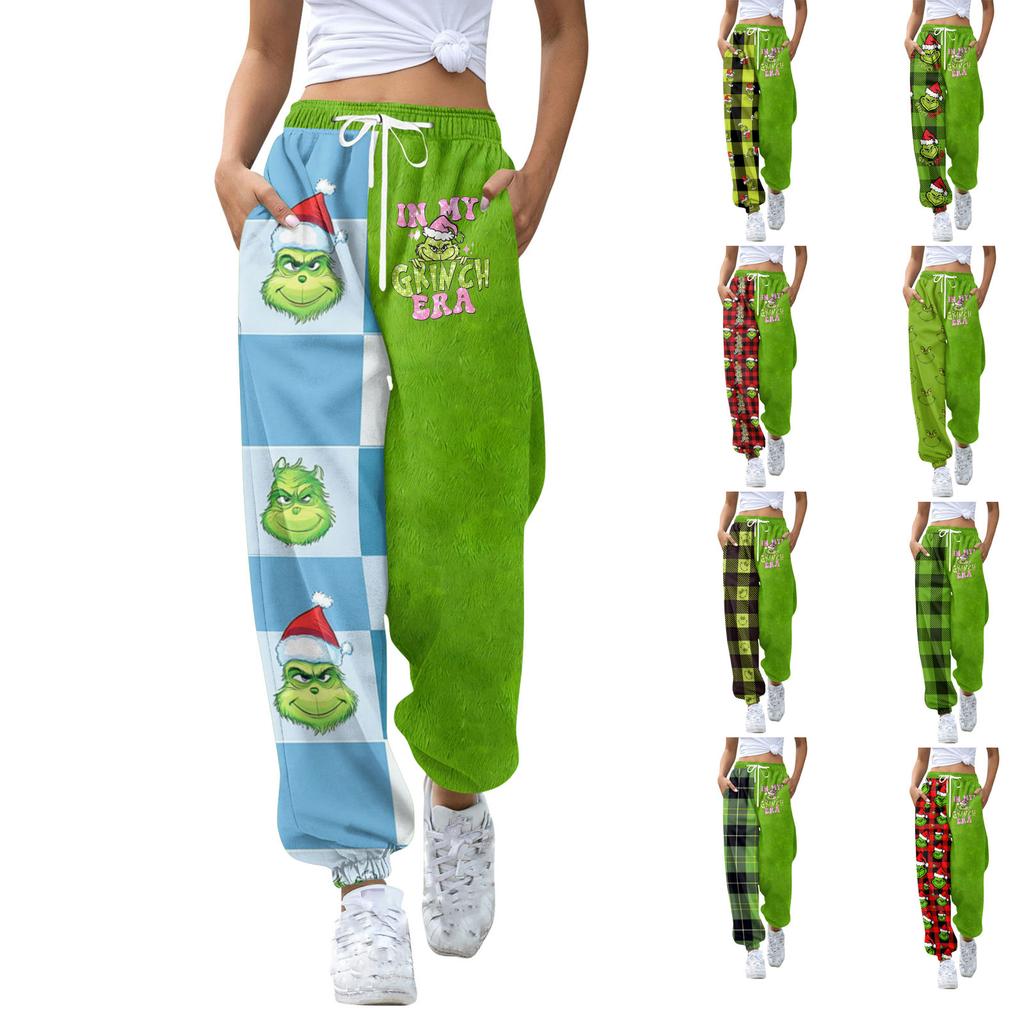 Women's Casual Fashion Christmas Print Sweatpants With Drawstring Waistband And Cuffed Legs
