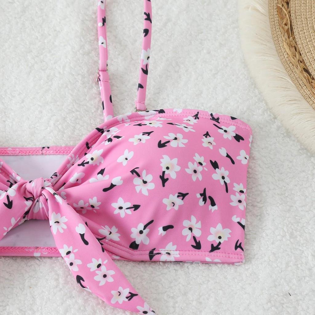 2025 Europäischer & Amerikanischer Rosa Print Sexy Bikini Dreiteiliger Damen Badeanzug Set