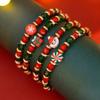 KunJoe 4Pcs/Set Red Green Crystal Bead Chain Bracelet Women Cute Snowflake Snowman Elasticity Charm Bracelets Christmas Jewelry