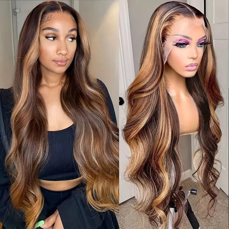13*4 Front Lace Wig Women With Large Wave Highlights Long Curly Hair Fluffy Full Headgear
