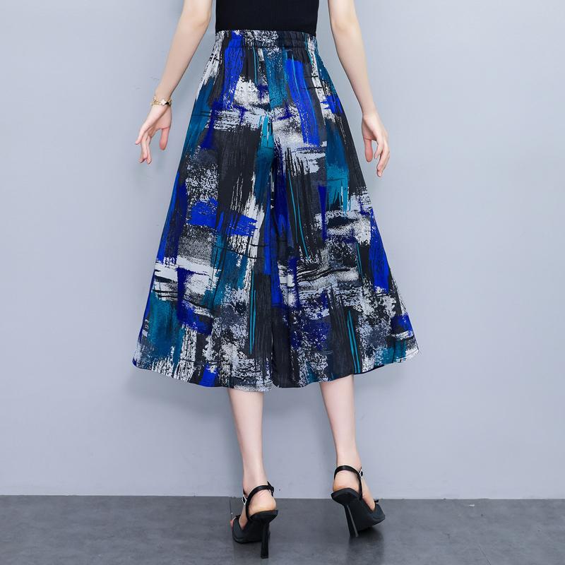 Summer Elastic Waist Print Wide Leg Pants for Women  Loose Vintage High Waist Oversize Pants