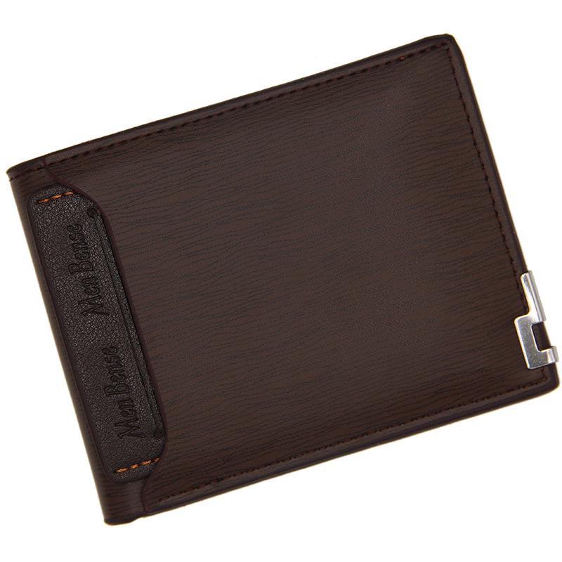 MenBense Men's Fashionable Short Leather Wallet with Iron Edge Card Holder