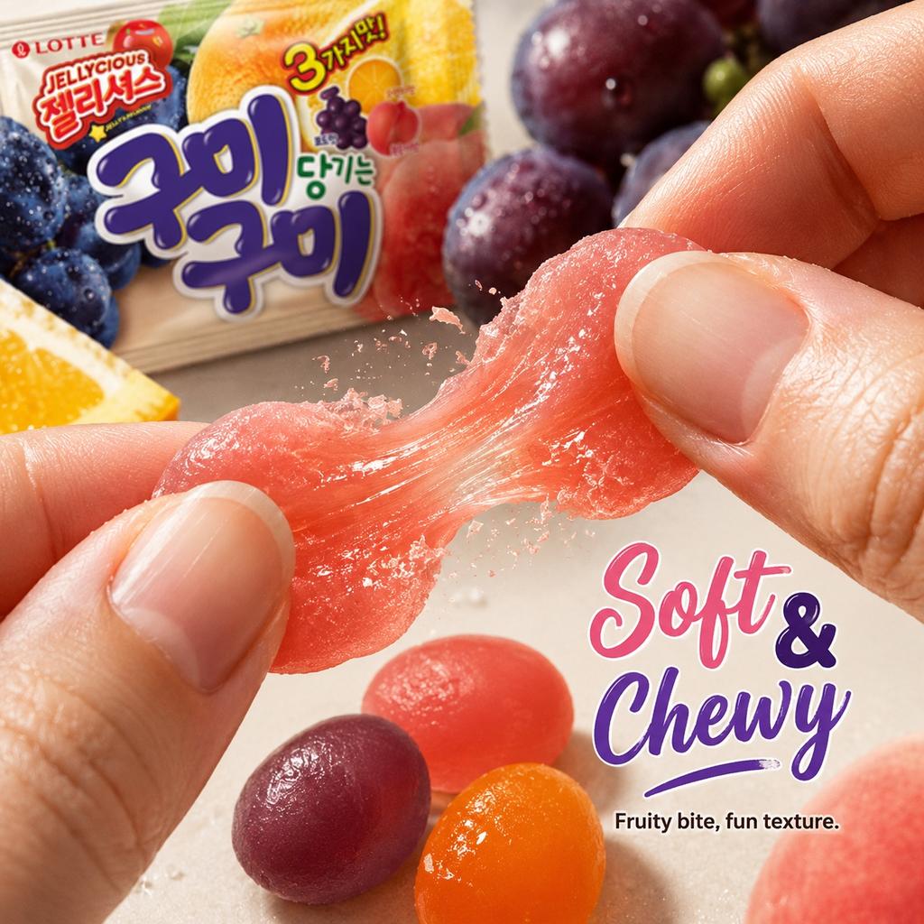 Lotte Mixed Fruit Flavored Soft Candies 70g | Rich Fruity Aroma, Soft & Chewy Bite, Portable Share Pack