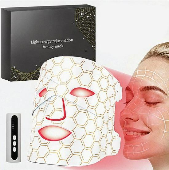 Photon Skin Rejuvenation LED Face Mask with Neck - Red & Green Light Therapy for Home Use to Brighten Skin Tone