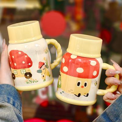 Cute High-value Milk Fufu Kettle Girls Large-capacity Ceramic Mug with Lid Spoon Birthday Gift Souvenir