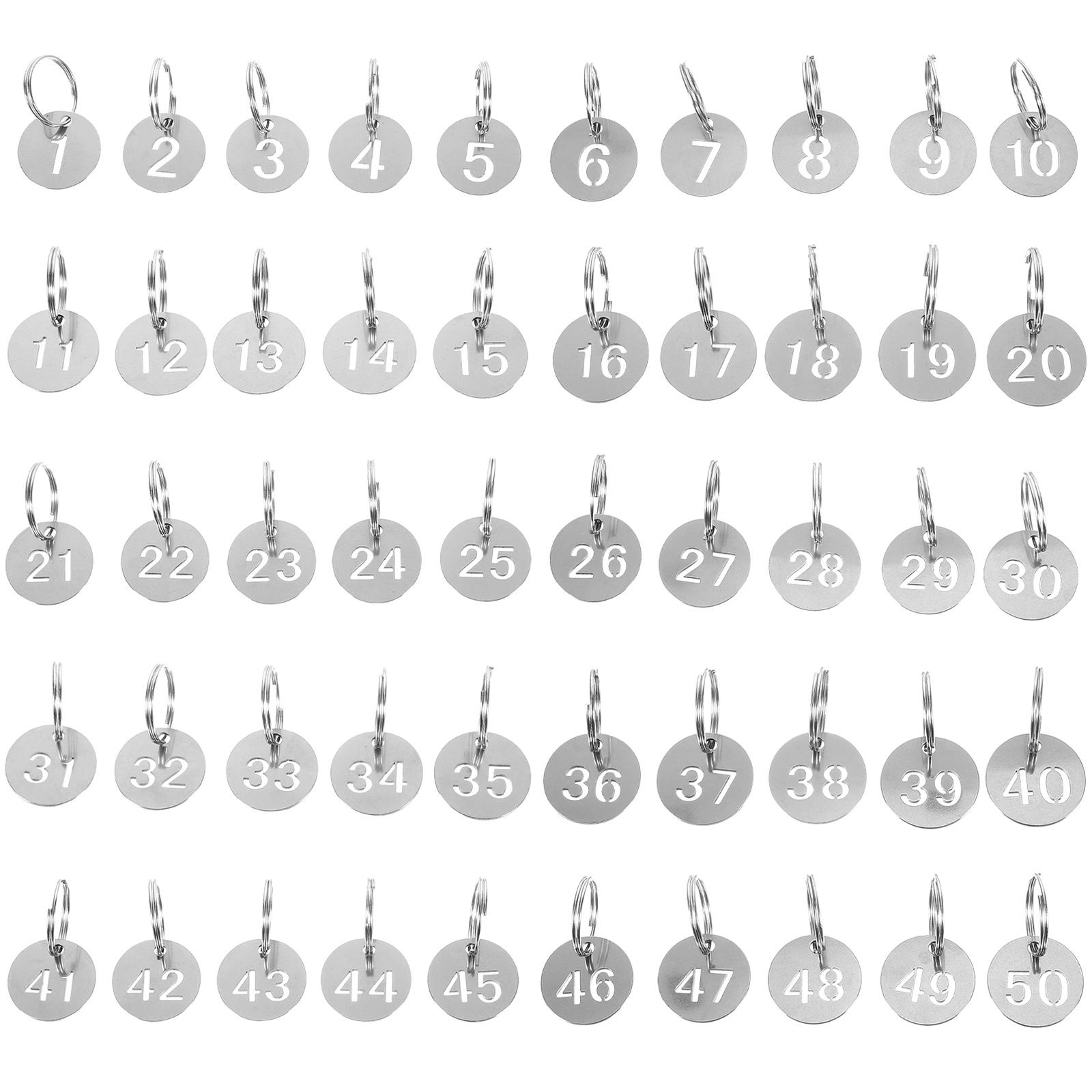 50 Stück Edelstahl-Nummernanhänger Runde Metall-Schlüsselanhänger-ID-Tags 1 50 Hängende Schlüsselring-Tags Für Büro Hotel Garagentor Schlüssel white