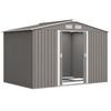 Abrigo de Armazenamento de Metal com Telhado para Jardim Externo, Caixa de Ferramentas, 2,7 x 1,8 M, com Ventilação na Base e Portas, Cinza