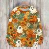 Women's Casual Long Sleeve Halloween Print Round Neck Knit Sweater Top