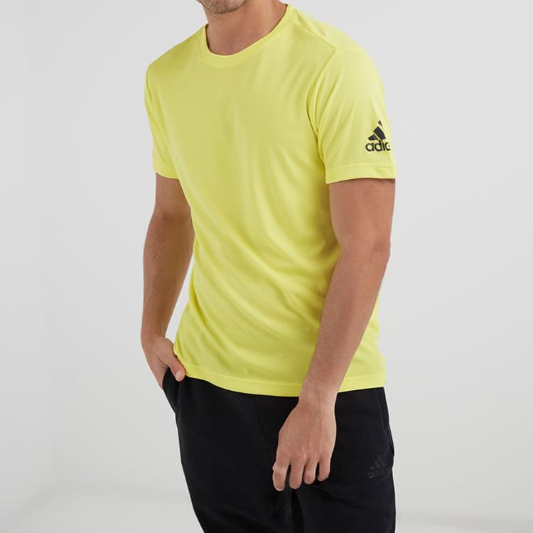 adidas T Shirts Men's Bright Yellow Crew Neck Moderate Straight Fit CZ5425