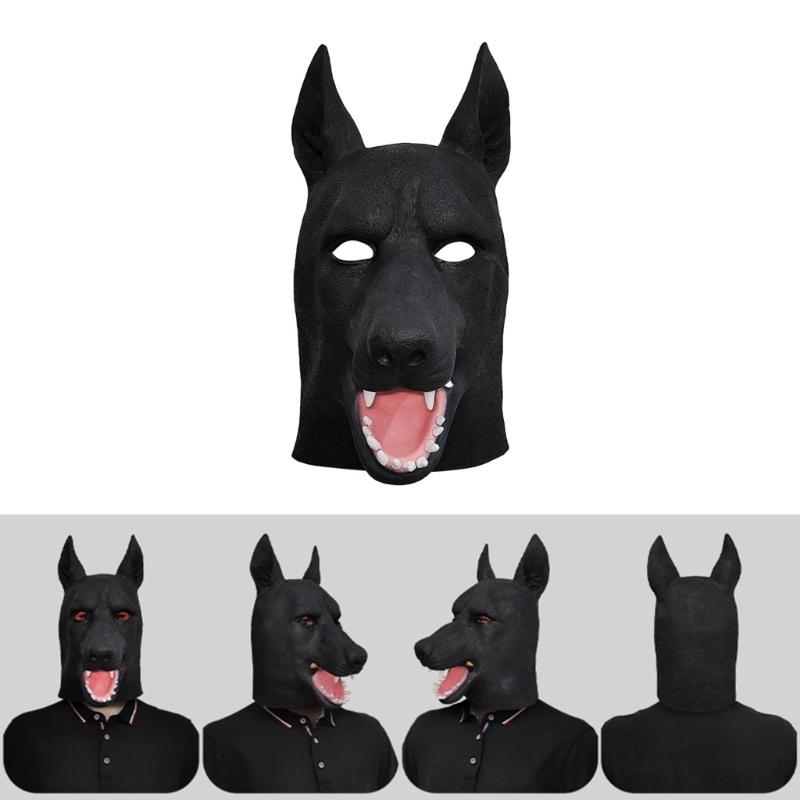 Unisex Latexdjur Hundmask Rolig Svart Hund Helmask Huvudbonad Maskeradkostym Halloween Cosplay Tillbehör