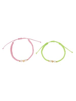 2 Stück/Set Handgefertigte Herzförmige Partnerarmbänder Rosa & Grün für Damen Herren Valentinstagsgeschenke