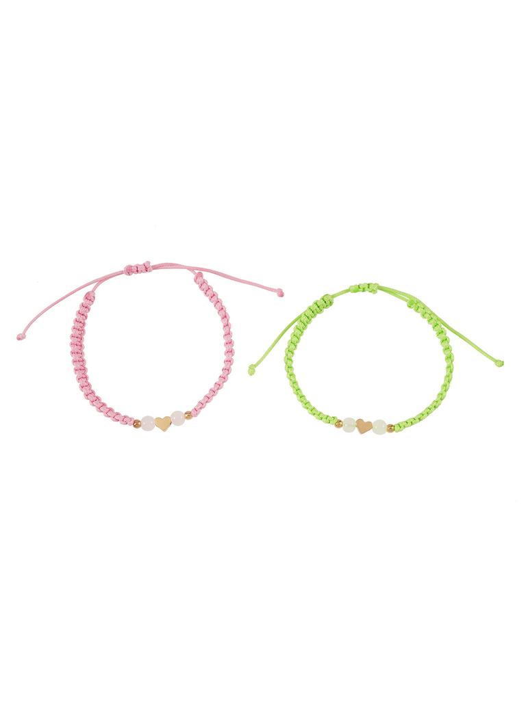 2Pcs/Set Handmade Love-Shaped Couple Bracelets Pink & Green for Women Men Valentine's Day Gifts