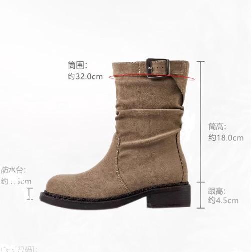 With Skirt Frosted Leather Fashion Belt Buckle Martin Boots Women's 2025 Spring and Autumn Short Tube Turned Fur Pleated Medium Tube Boots