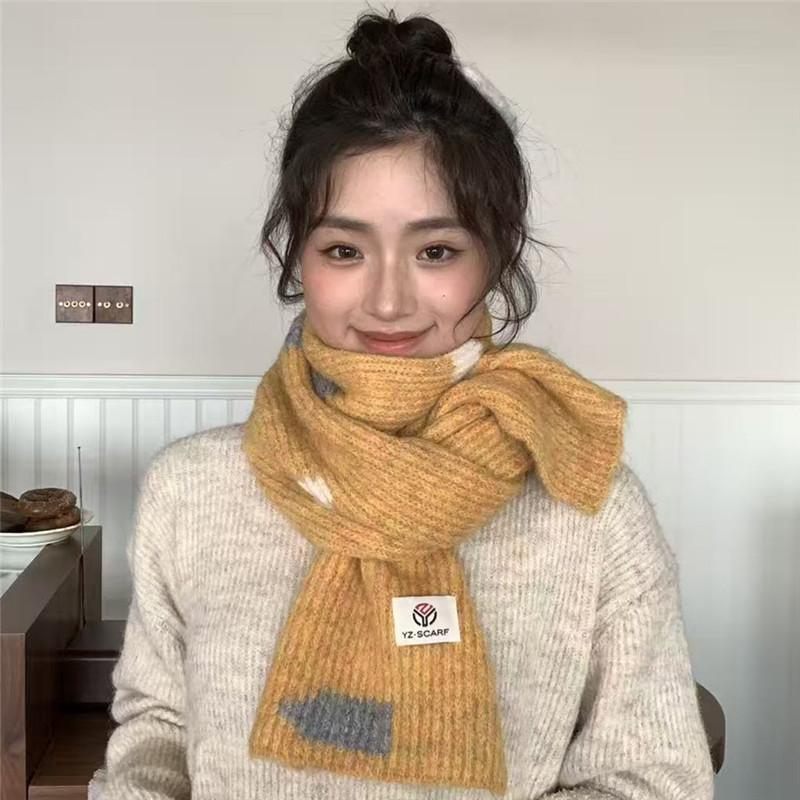 New Knitted Scarf Women's Cloud Pattern Autumn and Winter Korean Version Versatile Cute Girl Student Neck Protector