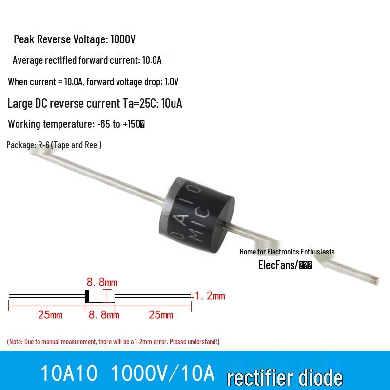 Plug-in Diode Switch/Rectifiers 1N4007, 5408, 1N5819, 1N4148, 5822, 6A10, 10A10