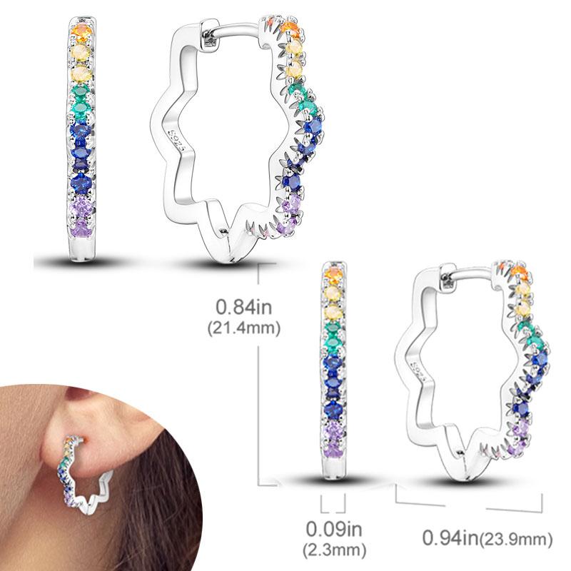 Original 925 Silver Hoops Earrings Zircon Pave Colourful Hoop Earrings For Women Fashion Jewelry Gift