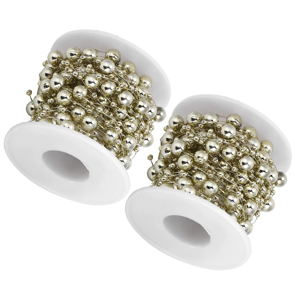 2Pcs ABS FivePointed Star Pearls Beads String for Wedding Bridal Bouquet Christmas Decoration(Gold