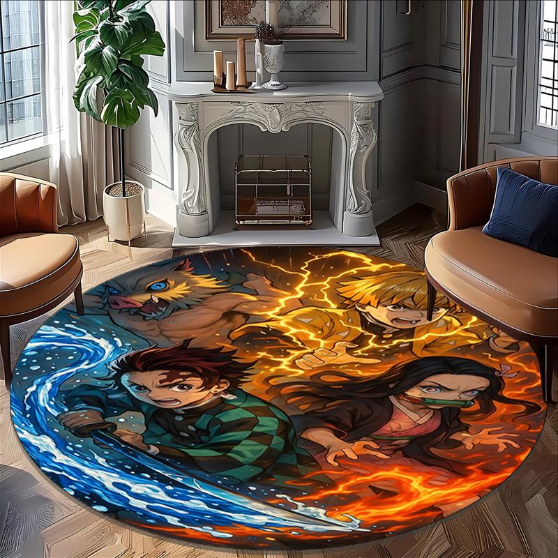 1pc Demon Slayer1 Print Round Carpet Chair Round Carpet Suitable for Bedroom Living Room Home Decorative Carpet