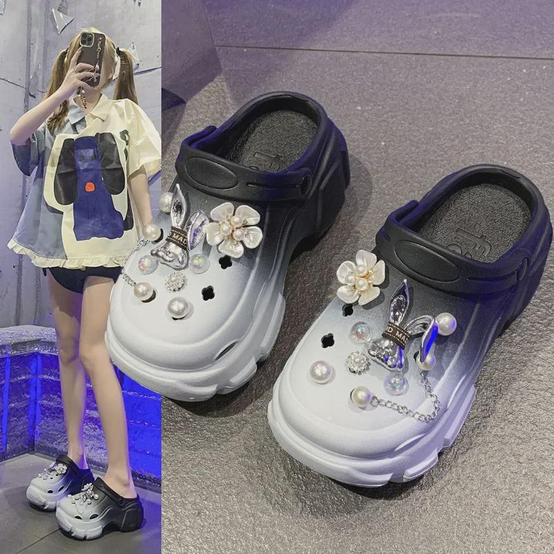 Women's Summer EVA Crystal Love Detachable Closed-Toe Sandals - Thick, Non-Slip, Soft Bottom, Ideal for Beach Wear.