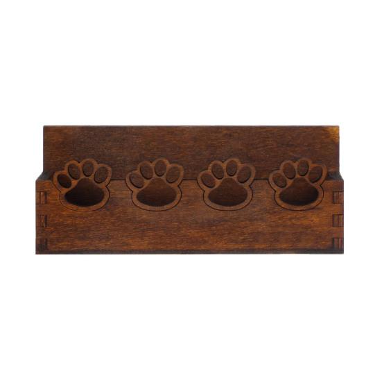 Wood Business Card Holder for Desk, Cute Paw Print Display Stand for Postcards Office Home, Rustic Desktop Tabletop Organizer
