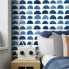 1pc Removable Boho Art Watercolor Brush Strokes Scallop Wallpaper,Blue&White Self Adhesive Wallpaper For Bedroom Wall Decoration