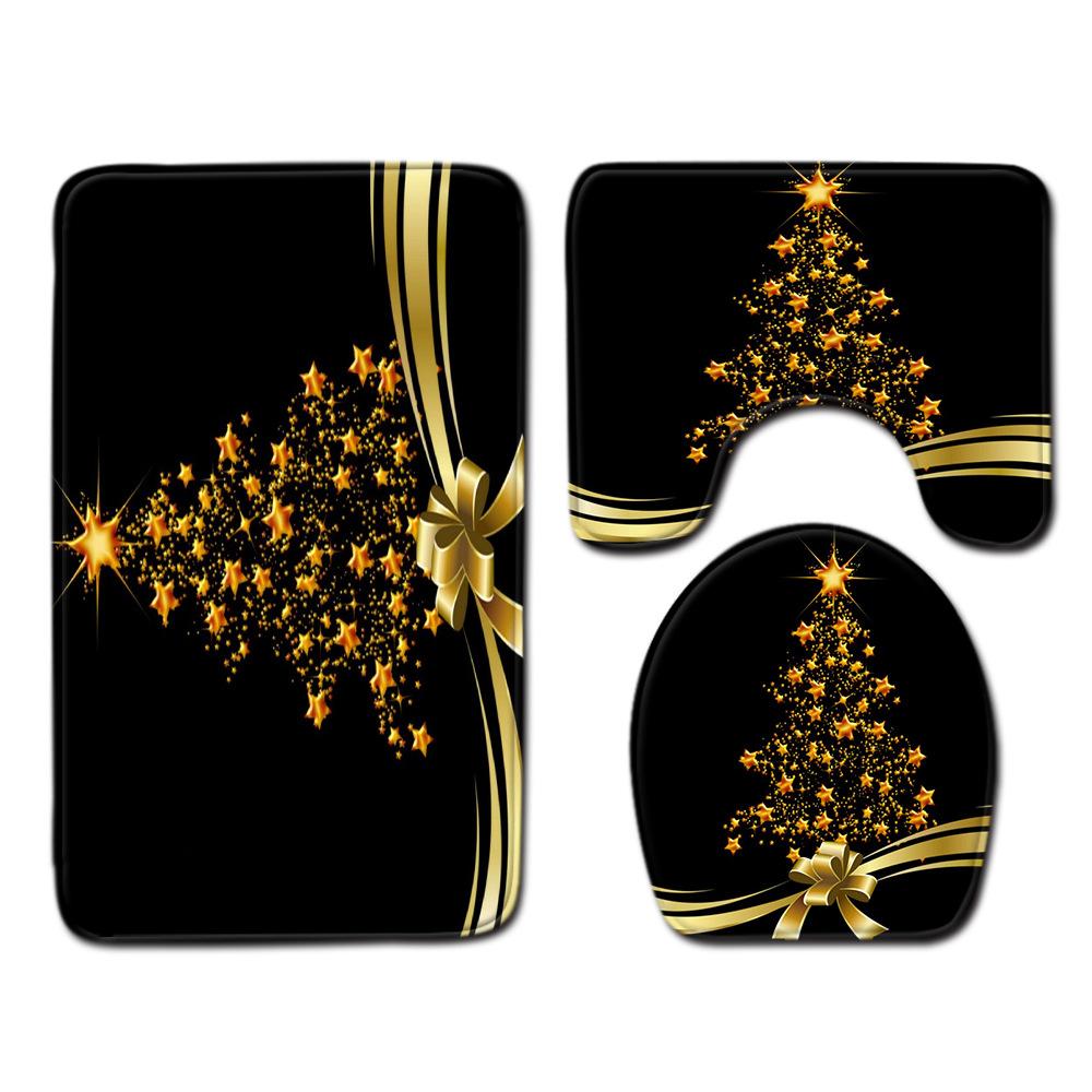Christmas Waterproof Shower Curtain Four-Piece Combination Floor Mat Entrance Door Mat Bedroom Living Room Carpet
