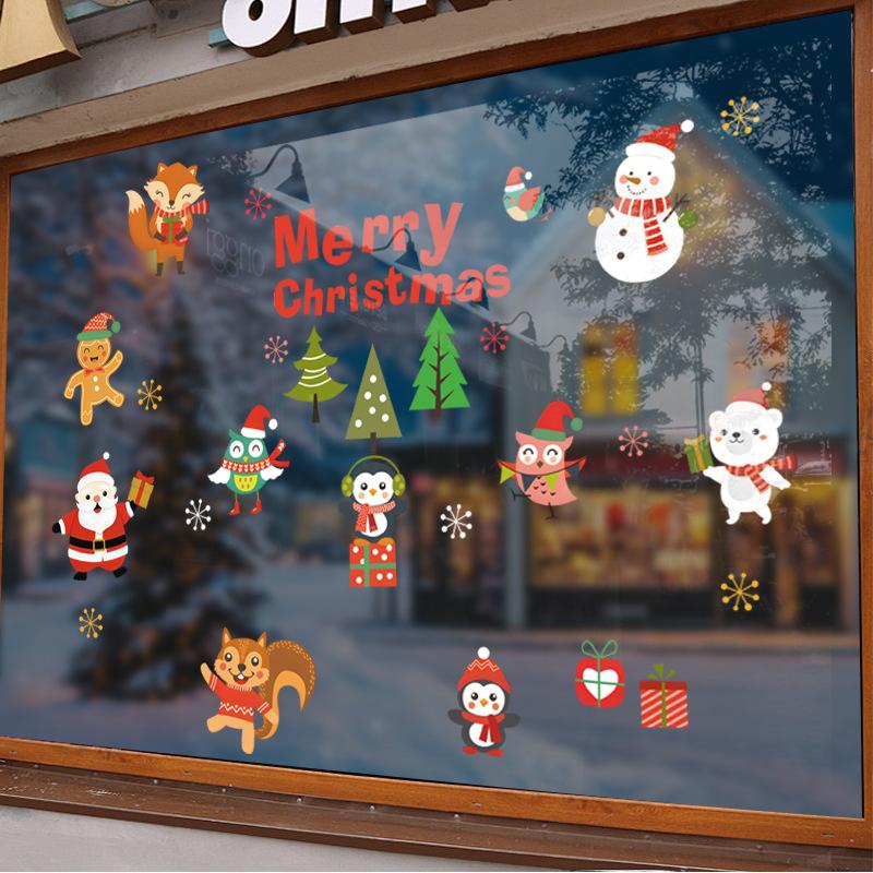Santa Claus Reindeer Window Electrostatic Sticker Decorative Glass Door and Window Stickers Festive Atmosphere Scenes