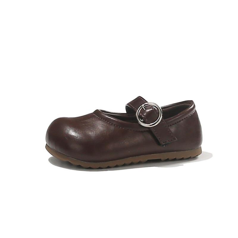 Solid Color Retro Simple Versatile Korean Style Girls Little Leather Princess Shoes Soft Sole Lightweight Comfortable
