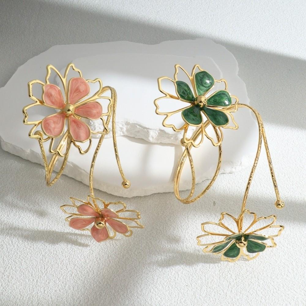 Enamel Glaze Open Arm Bangle Adjustable Armband Elegant Flower Bracelet  Arm Accessories